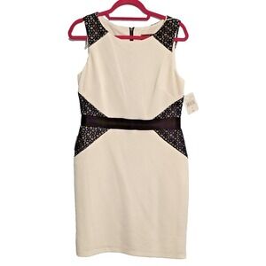 NWT Scarlett Women's White Sleeveless Black Lace Trim Dress Size‎ 8